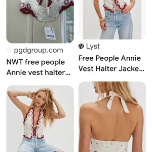 Free People Annie Vest Halter Top - Burgundy and White